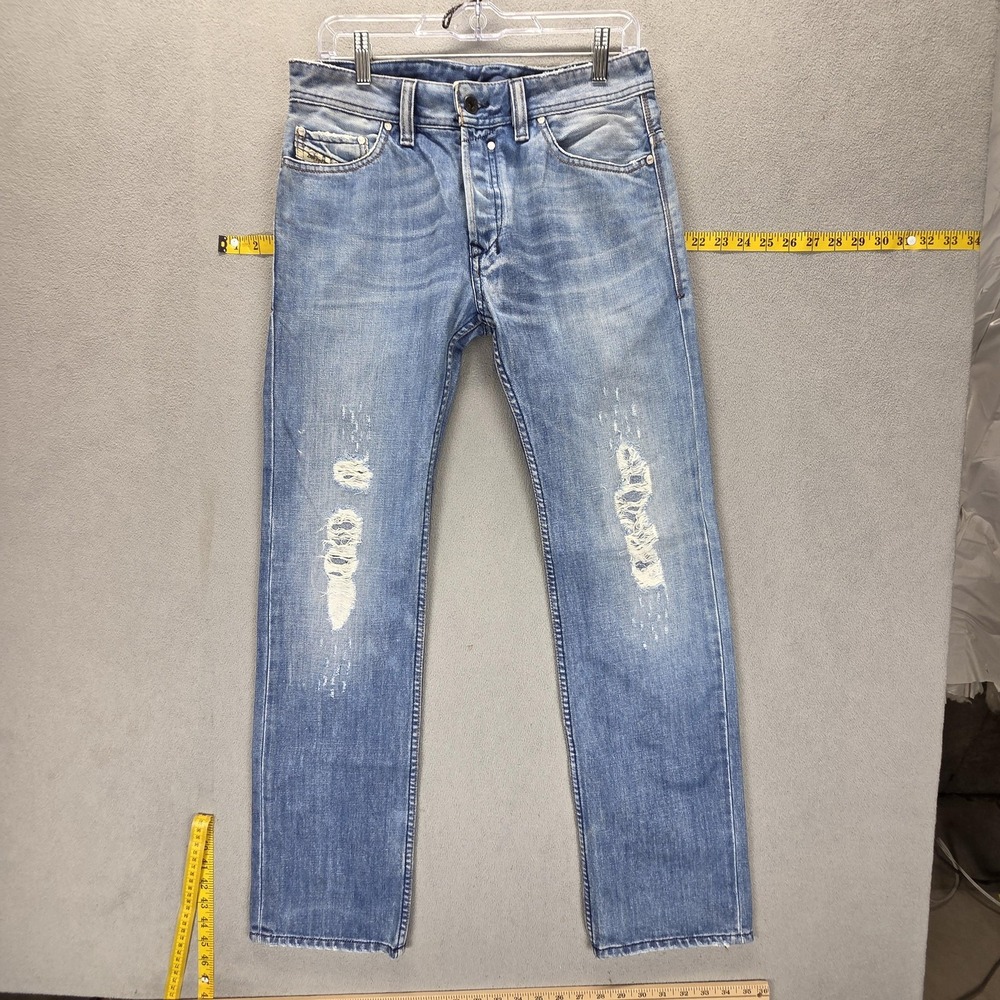 Diesel Jeans Mens 28x30 Blue Safado Regular Straight Distressed Button Fly 008AR